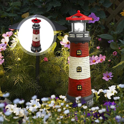DOITOOL Solar Lighthouse with Rotating LED Lights,15" Tall Waterproof Solar Lighthouse Decoration, Outdoor Lighthouse Lamp Towers Lighthouse Statue, Decorative LED Lamp for Garden Landscape Yard