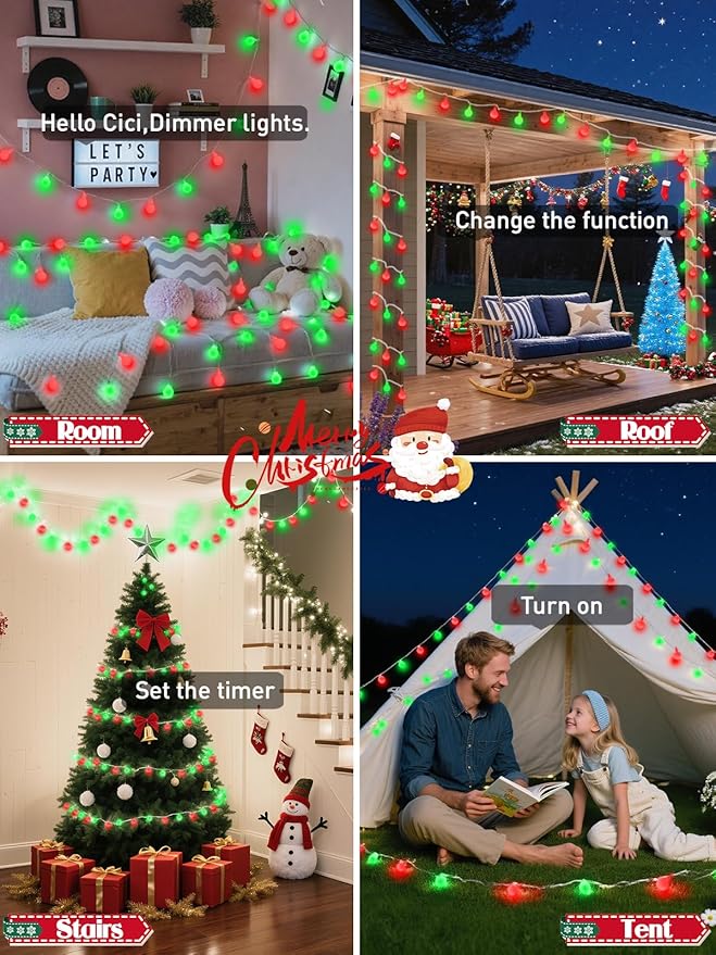 2025 New Connectable 43FT Smart Voice Controlled Christmas String Lights Indoor Outdoor | 100LED Red and Green Globe Twinkle Lights with Remote & Timer | 12 Modes Waterproof Christmas Tree Decorations