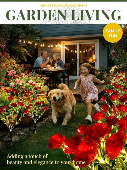 GIGALUMI Solar Lights Outdoor for Garden Decor, 4 Pack Solar Flower Lights Waterproof, 2 Lighting Modes 28 Carnation Flowers for Pathway,Yard, Patio Decoration, Gardening Gifts for Women (Red)