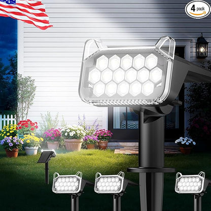 WdtPro Solar Spot Lights Outdoor Waterproof, Bright Solar Lights Outdoor with 16 Extra-Large LEDs, 3 Modes Landscape Spotlights, 2-in-1 Solar Powered Light for Yard Flag Garden, 4 Pack, Cool White