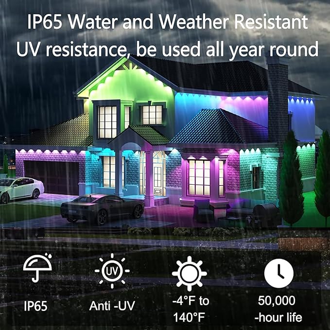 100ft RGB Permanent Outdoor Lights,with 60 LED IP65 Waterproof Smart Christmas Lights for Outdoor Decor with 63 | Lumora