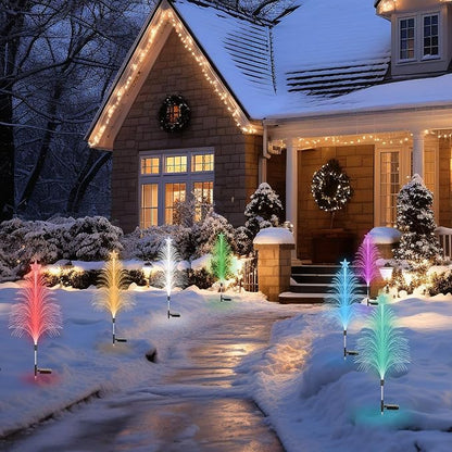 Christmas Pathway Lights Outdoor, 4 Pack Christmas Tree Lights, 7 Color Changing Solar Stake Lights with Topper Star IP44 Waterproof for Garden Lawn Porch Front Door Patio Holiday Decor