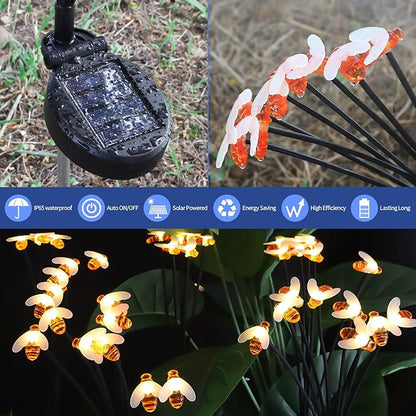 Solar Bee Lights Outdoor Waterproof, 2 Pack Solar Garden Lights with 16 LED and Two Modes,Outdoor Decor for Yard Pathway Landscape Decor with Warm White Light, Garden Decor for Outside