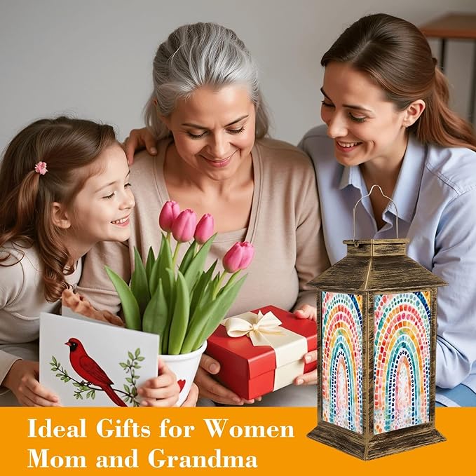 Solar Lantern Outdoor Waterproof Boho Rainbow Cute Colorful Dots Arches Dotted Patterns Gradient Garden Decor LED Solar Lights Hanging/Tabletop Lamp Gifts for Women Mom for Outside Yard Patio