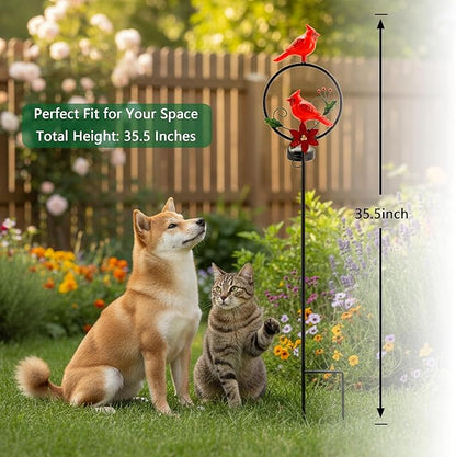 Cardinal Solar Christmas Lights Outdoor with Holly Berries, Solar Powered Waterproof Garden Stake for Patio Yard Decor, Memorial Gift for Mom & Grandma