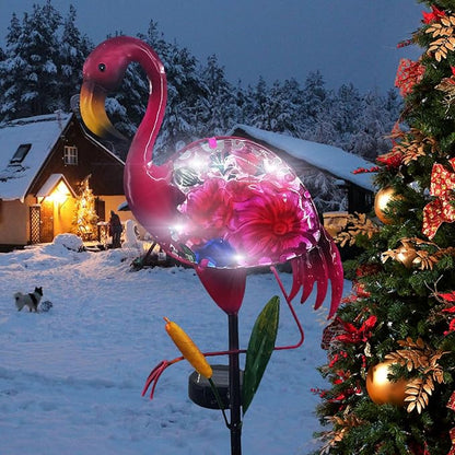 Solar Flamingo Garden Decor - Solar Pathway Lights & Stakes, Glass & Metal, Waterproof for Patio, Lawn, Courtyard