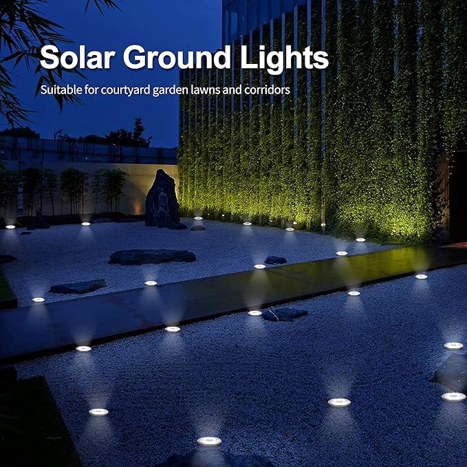 Pozzolanas 12 Pack Solar Ground Lights - 8 LED Outdoor In-Ground Landscape Lights for Pathway, Yard, Walkway, Patio | Lumora