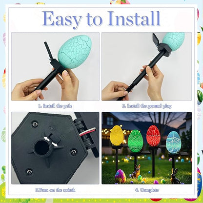4 Pack Solar Easter Egg Lights Outdoor, Waterproof Solar Easter Yard Decorations Outdoor Easters Yard Stakes Lights for Outside Lawn Walkway Patio Cemetery Grave (Red/Yellow/Green/Blue)