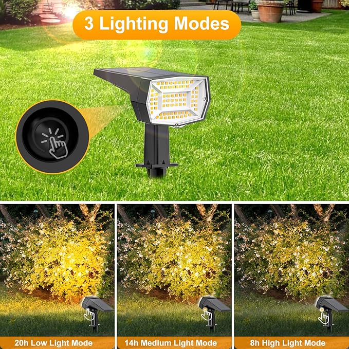 Fabrito 72 LEDs Solar Spot Lights Outdoor Waterproof, 3 Modes Landscape Spotlights, Dusk to Dawn Solar Powered | Lumora