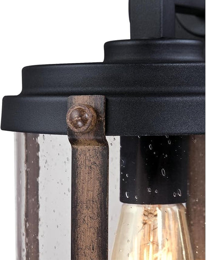 Westinghouse 6358800 Armin One-Light, Textured Black Finish with Barnwood Accents and Clear Seeded Glass OUTDOOR WALL Fixture,