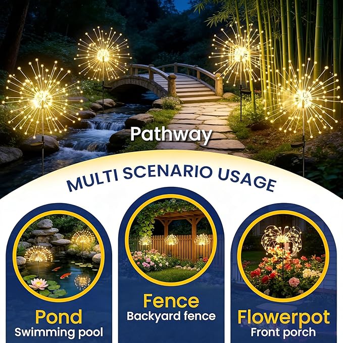 Solar Garden Lights, 2 Pack 200 LED Garden Decor Outdoor Lights, Solar Garden Lights Outdoor Waterproof-with 8 Light Modes, Solar Powered for Garden, Pathway, Patio, Yard, Flowerbed Decor Colorful