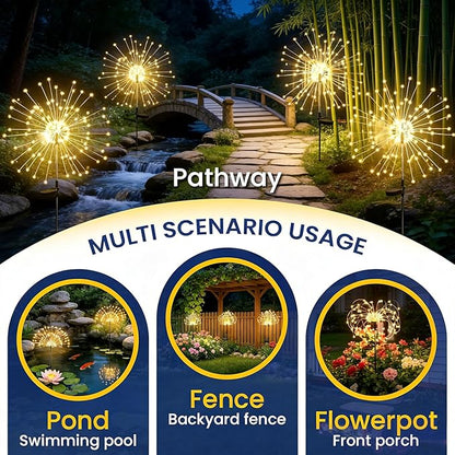 Solar Garden Lights, 2 Pack 200 LED Garden Decor Outdoor Lights, Solar Garden Lights Outdoor Waterproof-with 8 Light Modes, Solar Powered for Garden, Pathway, Patio, Yard, Flowerbed Decor Colorful