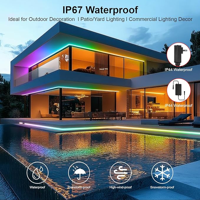 40ft COB RGB+IC LED Strip Lights, IP67 Bright Dream Color COB LED Light Strip with RF Remote App Control Music Sync | Lumora