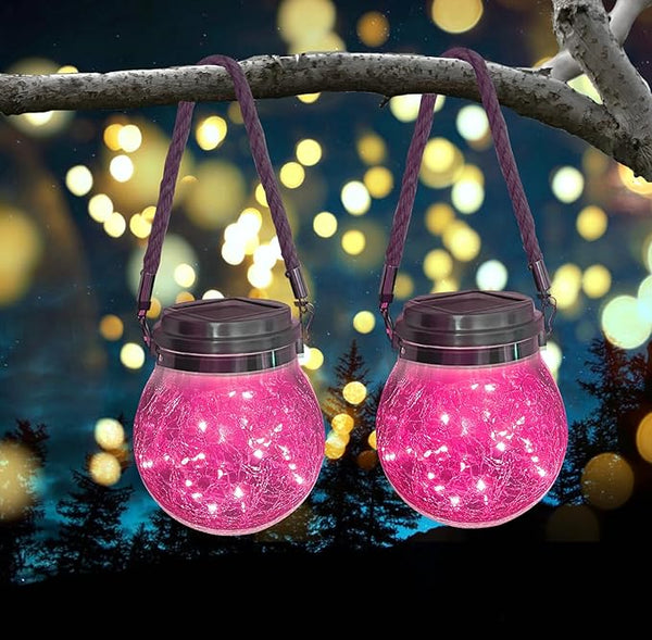 Hanging Outdoor Solar Lights,VGE 2 Pack 30LED Cracked Glass Ball Decorative Lights,Solar Powered Waterproof | Lumora
