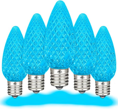 Novelty Lights 25PK C9 LED Faceted Ultra Bright Dimmable Outdoor Christmas Light Replacement Bulbs for String Lights (Teal)
