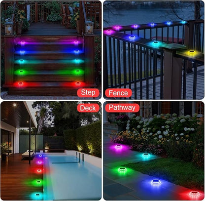 Solar Deck Dock Step Lights- 8 Packs Waterproof 1200mAh Auto ON/Off LED Solor Powered Stair Lights for Outdoor Garden, Patio, Pathway, Walkway, Driveway (Red & Green & Blue)