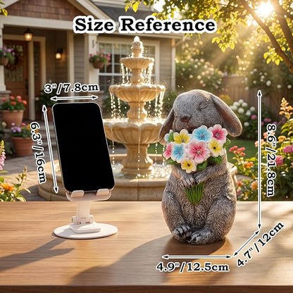 PETAFLOP Solar Powered Rabbit Garden Light, Easter Bunny Holding Flower with Warm White LED, Outdoor Decor for Yard, Pathway, Lawn, Patio, Balcony