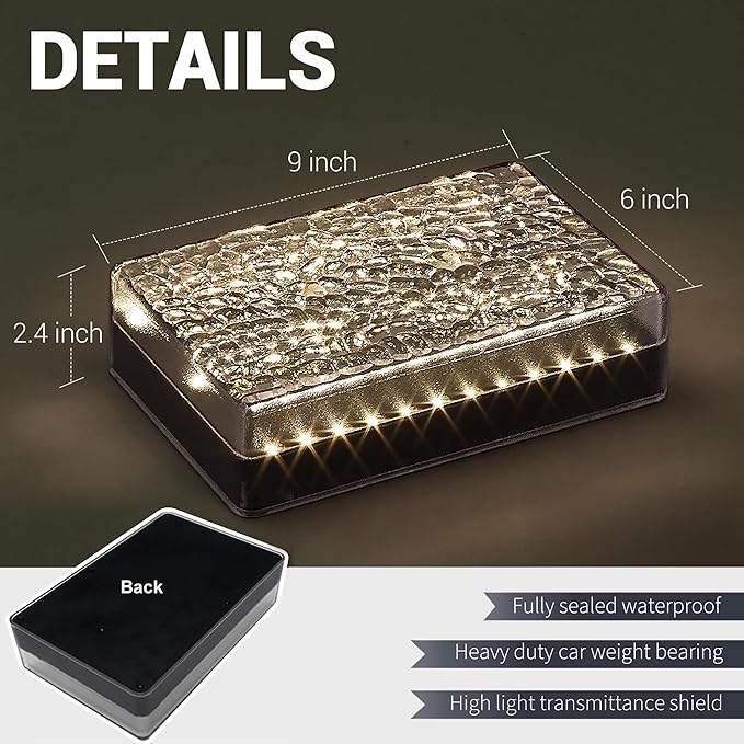 1 Pack Solar Paver Lights Outdoor – 6×9 Inch Waterproof IP67 Recessed Solar LED Paver Lights, Heavy Duty, Warm | Lumora