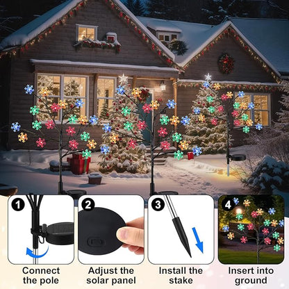 4 Pcs Solar Christmas Snowflake Pathway Lights Outdoor Decorations 8 Modes 80 LED Solar Snowflake Stake Lights Waterproof 28" H Christmas Outside Decor for Garden Walkway Porch Yard