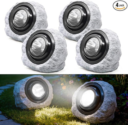 Solar Powered Rock Lights Outdoor- 4 Pack Super Bright Solar Spot Garden with 2 Lighting Modes, IP65 Waterproof Outdoor Decorative for Garden,Backyard, Roads, Yard, Patio Landscape,Sidewalks