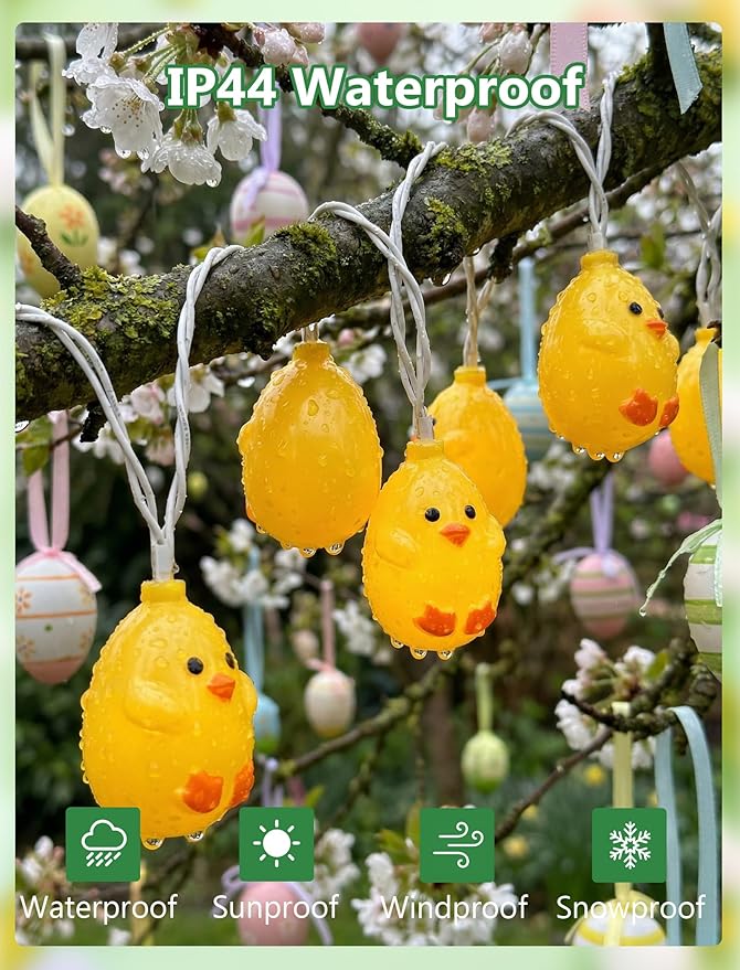 GOOTHY 8.5Ft LED Yellow Chick String Lights Plug in, 10 Cute LED Spring Chicken String Lights for Indoor Outdoor Easter Decorations, Easter Party Garland Spring Holiday Home Garden Patio Décor
