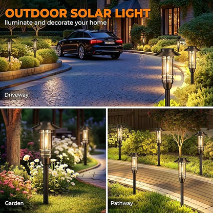 6 Pack Solar Pathway Lights Outdoor, Upgraded Bright Solar Powered Garden Light Outside, Waterproof Outdoor Lighting for Landscape Lawn Patio Yard Path Driveway Walkway Decor, Warm White