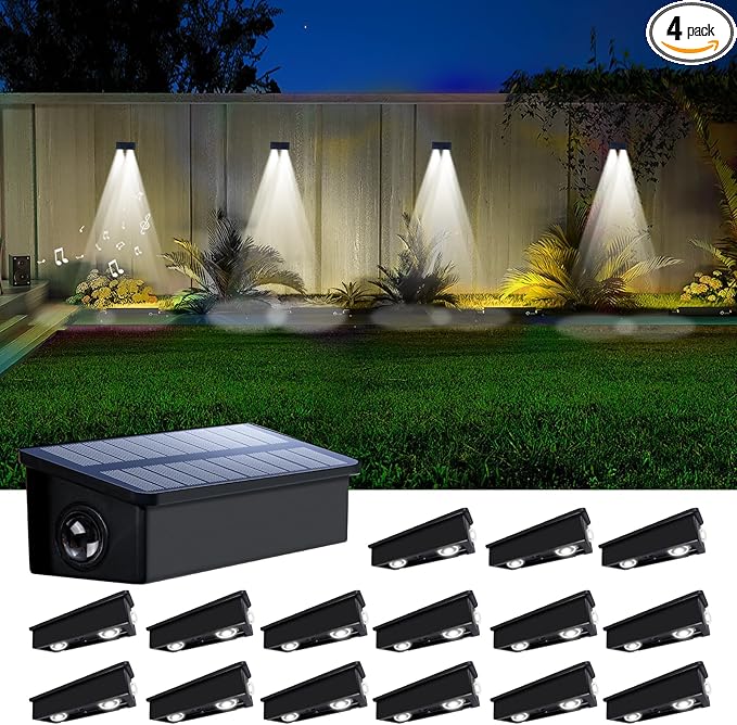 Solar Fence Lights Outdoor Waterproof LED Spot Lens for Step, Wall, Deck, Patio, Yard, Rail, Garage, Pool, Stair, Walkway, Garden Landscaping Enhanced Security Easy Install Cool White 16 pack