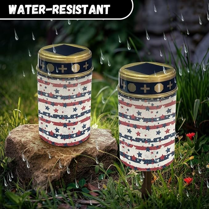 America Star Stripes Garden Solar Lights Outdoor Waterproof Solar Yard Lights Solar Pathway Lights Outdoor Landscape Path Light Blue and Red Solar Light Easy Install