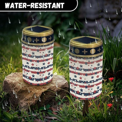 America Star Stripes Garden Solar Lights Outdoor Waterproof Solar Yard Lights Solar Pathway Lights Outdoor Landscape Path Light Blue and Red Solar Light Easy Install