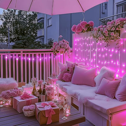 JMEXSUSS 500 LED Pink Christmas Lights, 8 Modes 163ft Waterproof Pink Room Lights Outdoor Plug in with Remote Control, Clear Wire String Light for Tree Outside Yard Wedding
