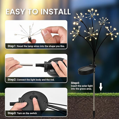 Solar Garden Lights Outdoor, Solar Garden Decor, Solar Fairy Lights, Gardening Supplies, Solar Powered Lights Waterproof for Yard Patio, Fairy Decor Firwork(2 Pack)