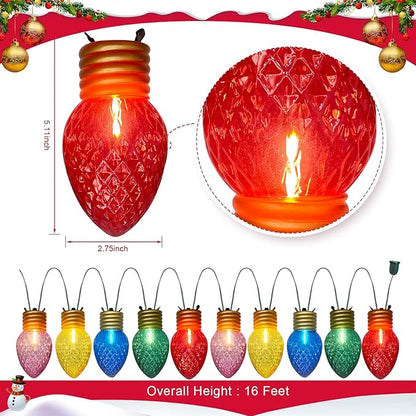 SUNSGNE Jumbo Christmas Hanging String Lights 16FT Large Xmas Lights with 10 Count 5'' LED Giant Multicolor Bulbs, C7 Big Bulb Vintage Christmas Light for Indoor Outdoor Roof Yard Decor, Green Wire