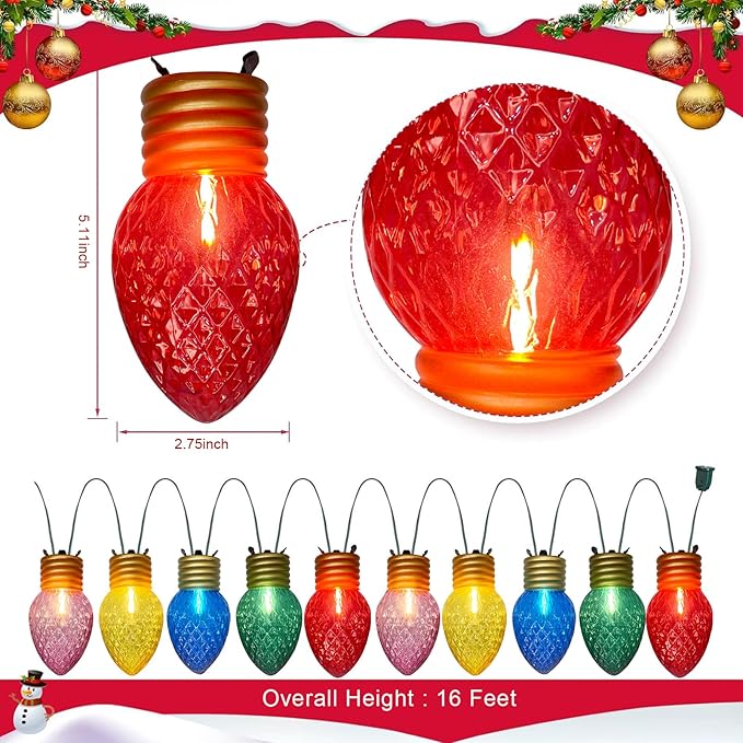 16Ft Jumbo LED Multicolor Christmas String Lights Outdoor with 10 LED Strawberry Bulb, Connectable Hanging String | Lumora