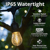 Wintergreen Lighting 50ft S14 Shatterproof Outdoor String Lights, 25 Edison Bulbs on Suspended Sockets Dimmable LED | Lumora