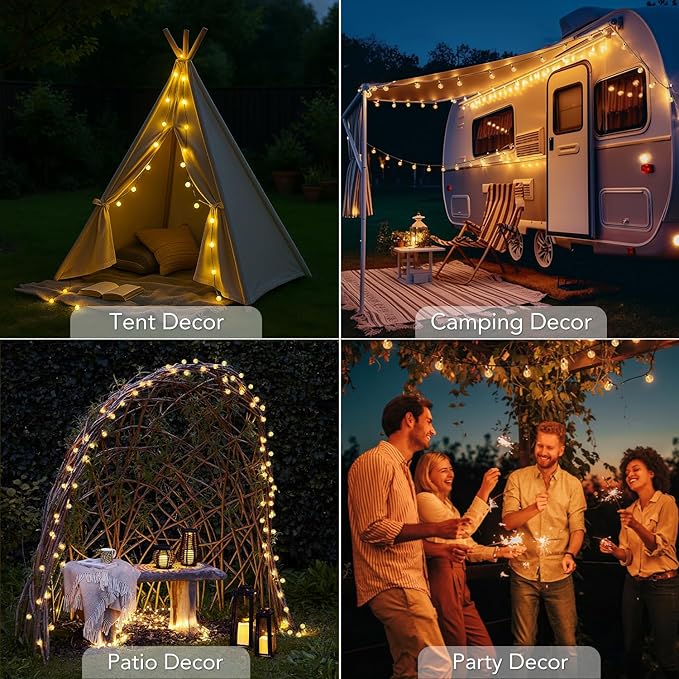 Metaku Solar String Lights for Outside, 36FT 60 LED Crystal Globe String Lights, Solar Powered Outdoor Lights with | Lumora