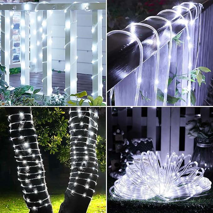 Solar Rope Lights, 66ft 200LED Solar String Lights, 8 Modes Waterproof Solar Powered Outdoor Light, Flexible Clear | Lumora