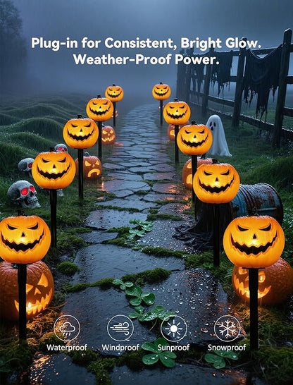 Spooktacular Glow: 5 Pack Plug-in Halloween Pumpkin Pathway Lights
