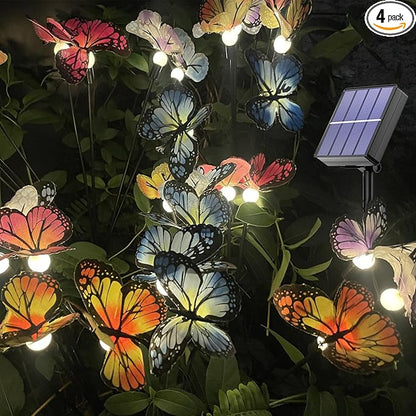 Solar Garden Lights Outdoor Waterproof 4 Pack Solar Power Firefly Butterfly Lights Swaying in The Wind 8 Modes 32LED Realistic Butterflies Gifts for Mom Grandma Yard Patio Pathway Decorations, Warm