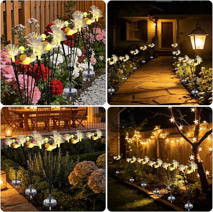 4 Pack Solar Garden Lights - Rainbow Petals, Warm Light, Flash & Constant Modes, Auto On/Off, Waterproof with Ground Plug for Yard, Patio Decoration