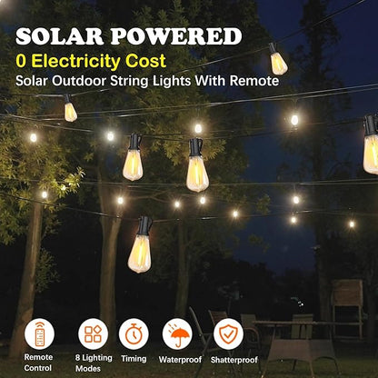 Solar String Lights for Outside 120FT with Remote 8 Lights Mode, Weatherproof Shatterproof S14 LED Bulb 34 Sockets, Outdoor Patio Light for Backyard Porch Cafe