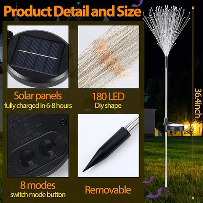 4th of July Decorations Outdoor 4 Pack Colored Solar Firework Lights with 180 LED Patriotic Solar Lights 8 Lighting Modes for Yard Pathway Garden Patio Party Decorations(Green, Orange, Purple)
