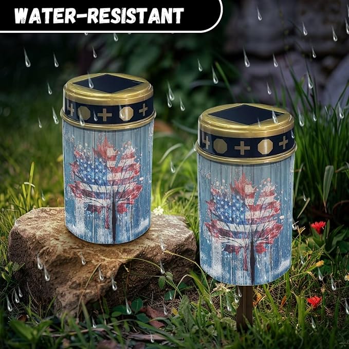 American Flag Pattern Solar Garden Lights for Cemetery Solar Lights Outdoor Garden, Eternal Lights for Cemetery Grave Decorations