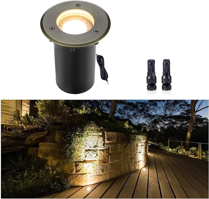 Gardenreet Brass Well Light - Outdoor Waterproof 12V In-Ground Landscape Lighting, LED Low Voltage Replaceable Bulb | Lumora