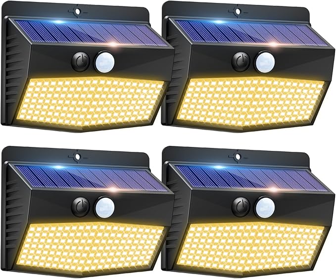 Peasur Solar Outdoor Lights, [4 Packs] Motion Sensor Security Lights with 3 Lighting Modes Wall Lights Waterproof | Lumora