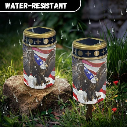 Generic American Flag Solar Light Outdoor Waterproof Solar Stake Lights Hawk Print Solar Lights Outdoor Waterproof Solar Pathway Lights Outdoor Decoration for Yard Landscape Path