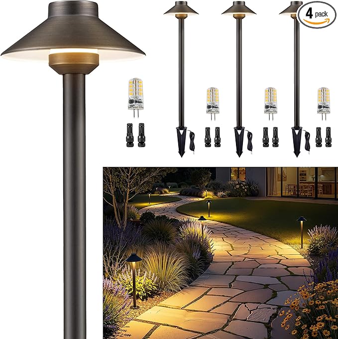 Gardenreet Low Voltage Landscape Lighting Brass - 12v Pathway Lights Waterproof, Hard Wired Path Light Outdoor | Lumora