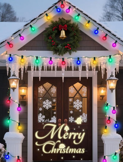 50Ft G40 LED Multicolor Christmas Lights Outdoor, Shatterproof Frosted Globe String Lights with 27 Ceramic Bulbs(2 Spare), Waterproof Hanging Patio Lights for Bistro Porch Party Holiday Decorations
