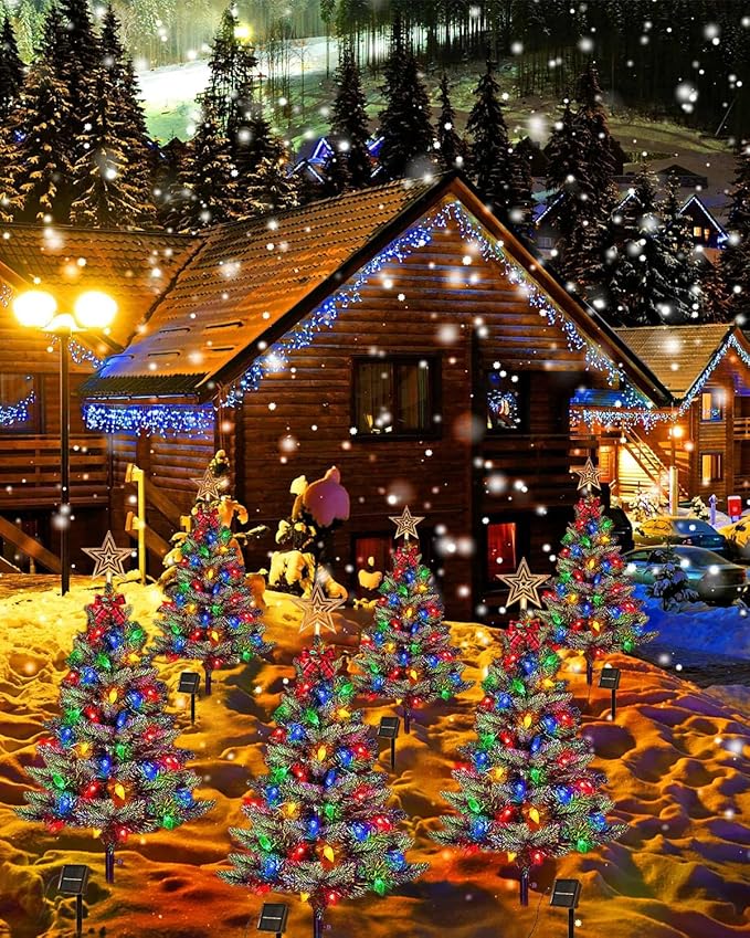 Upgraded 2-Pack 3.6 FT Solar Christmas Tree, Outdoor Christmas Decorations, Xmas Tree Solar Powered with 100 LED Multi-Color C6 String Lights, Suitable for Outside Garden Patio Yard Pathway