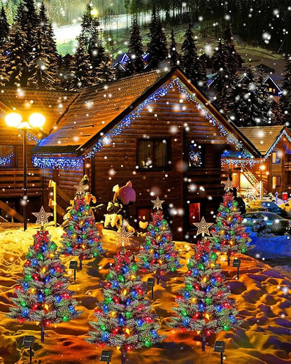Upgraded 2-Pack 3.6 FT Solar Christmas Tree, Outdoor Christmas Decorations, Xmas Tree Solar Powered with 100 LED Multi-Color C6 String Lights, Suitable for Outside Garden Patio Yard Pathway