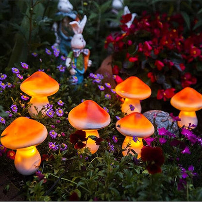 Set of 3 Orange Solar Powered Mushroom Toadstool LED Outdoor Waterproof Garden Pathway Landscape Lights